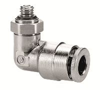 Tube connector M5 male for tube o&amp;#216; 6 mm 90&amp;#176; - rotary type  (brass nickel-plated)