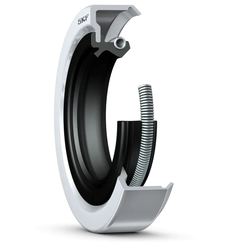 Radial shaft seal with metal housing and stiffening cap, sealing lip and additional dust lip