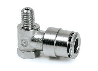 Tube connector M6 male for tube o&#216; 6 mm 90&#176; - swivel type  (brass nickel-plated)