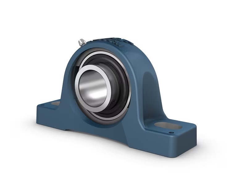 SKF-Pillow block ball bearing unit with extended inner ring and set screw locking, cast iron, ISO